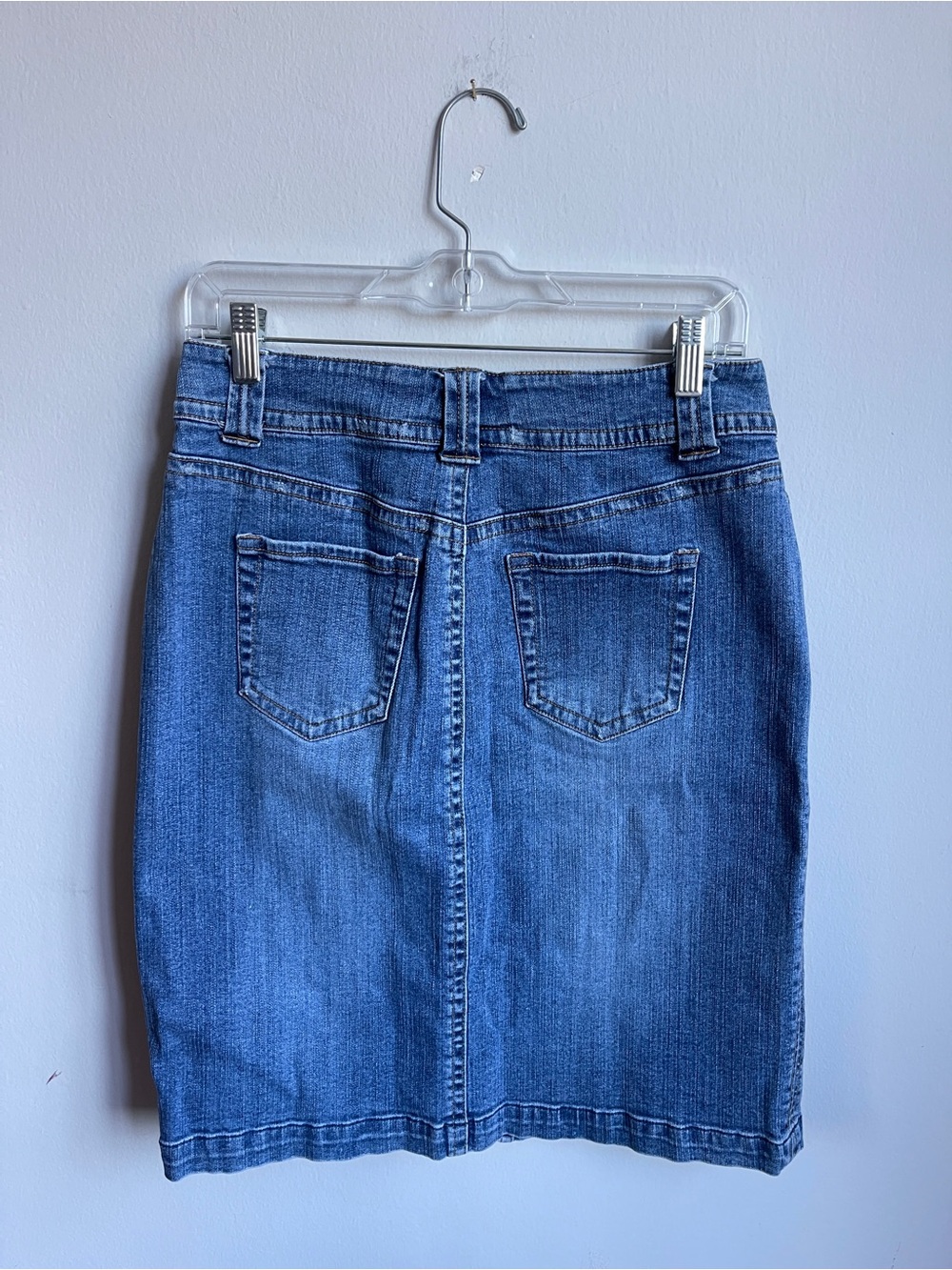 Vintage 90s St. John’s Bay Classic Blue Denim Midi Skirt with Front Slit - Picture 3 of 6